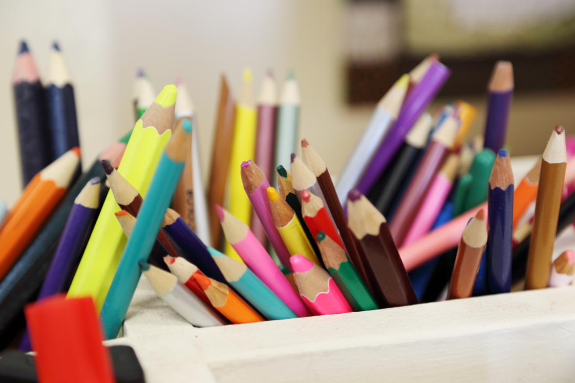 A pot of coloured pencils